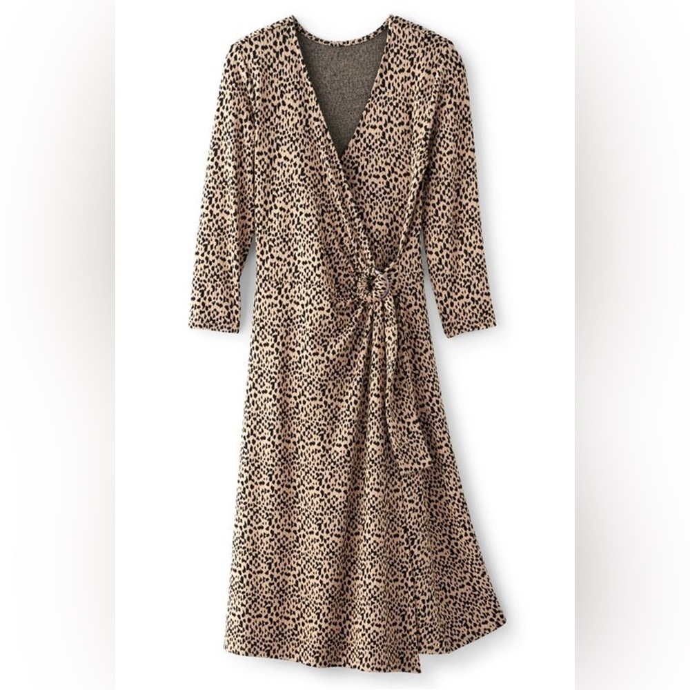Soft Surroundings Damaria Wrap Dress Leopard Animal Print M 2FY01 midi - Picture 3 of 12
